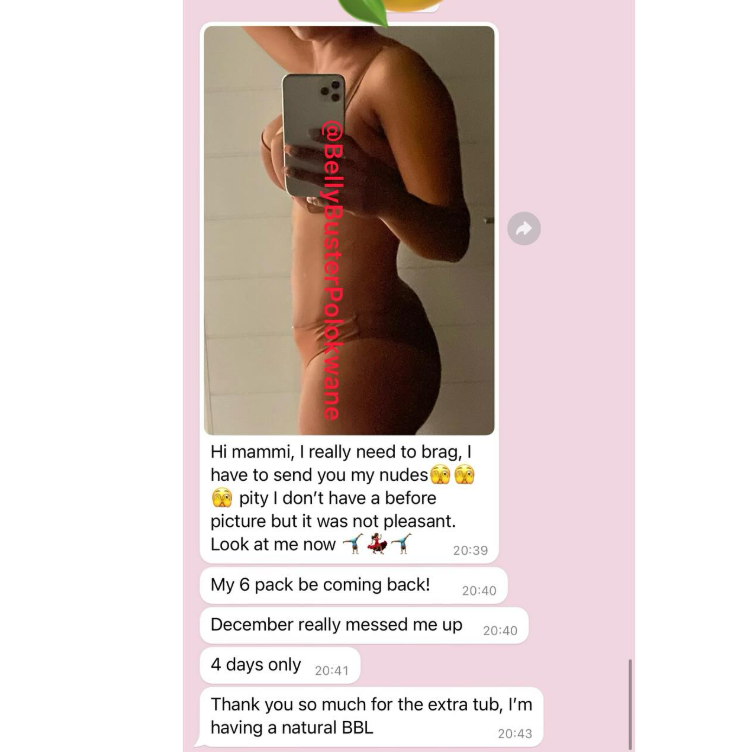 “My 6 pack be coming back! 4 days only — having a natural BBL.”